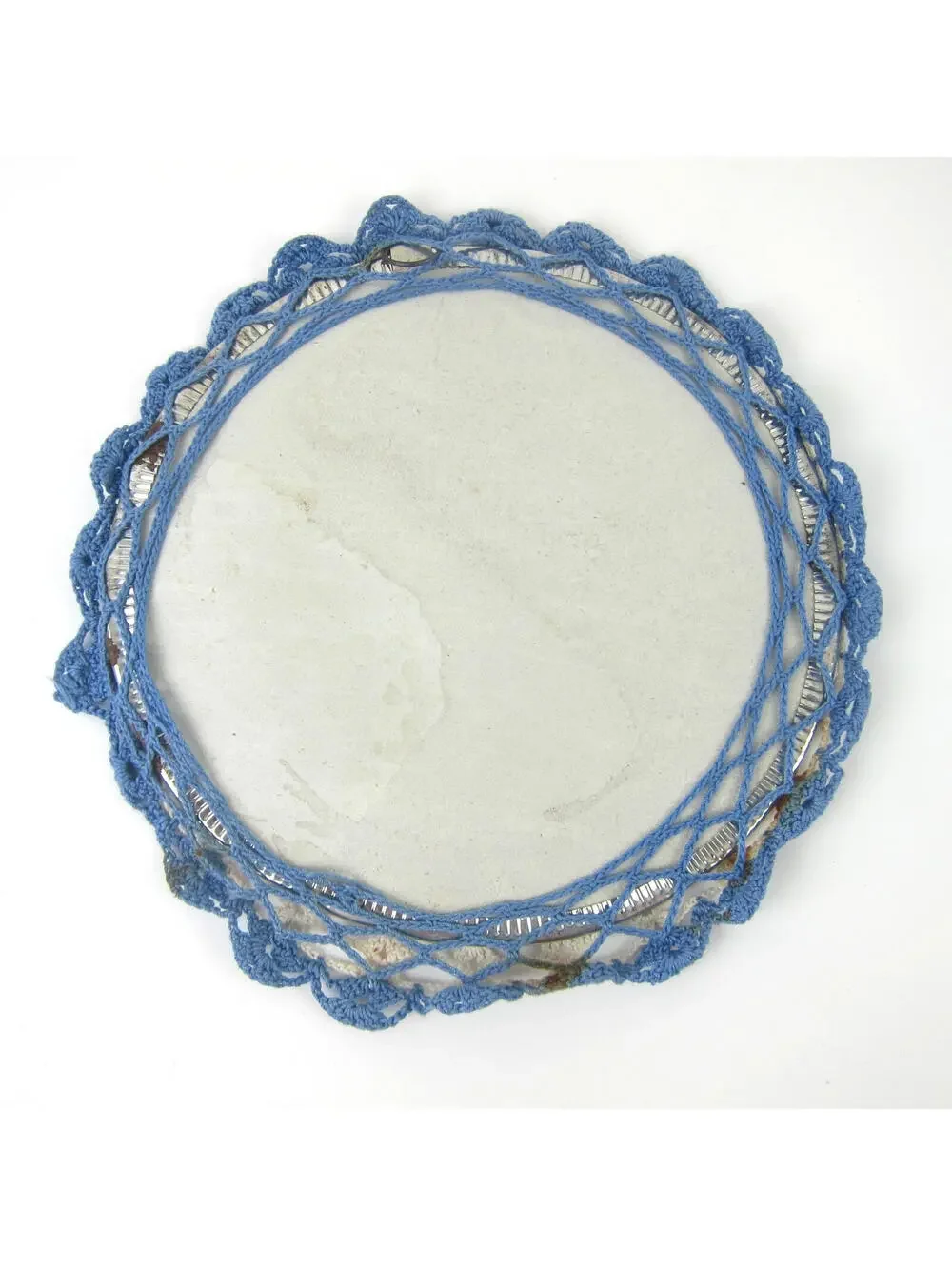 Vintage Rose Hot Plate Doily Blue Flower Cream Green 9.5